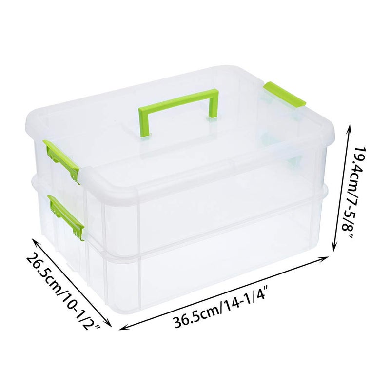 BTSKY 2 Layer Stack & Carry Box, Plastic Multipurpose Portable Storage Container Box Handled Organizer Storage Box for Organizing Stationery, Sewing, Art Craft, Jewelry and Beauty Supplies Green - Image 3